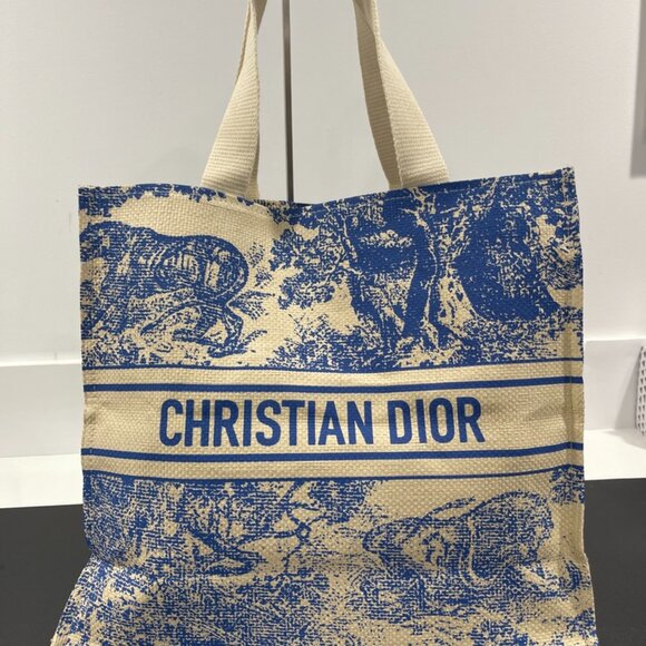 Christian Dior Straw Dioriviera Tote Bag Blue/Cream (JB1180) - Picture 1 of 3